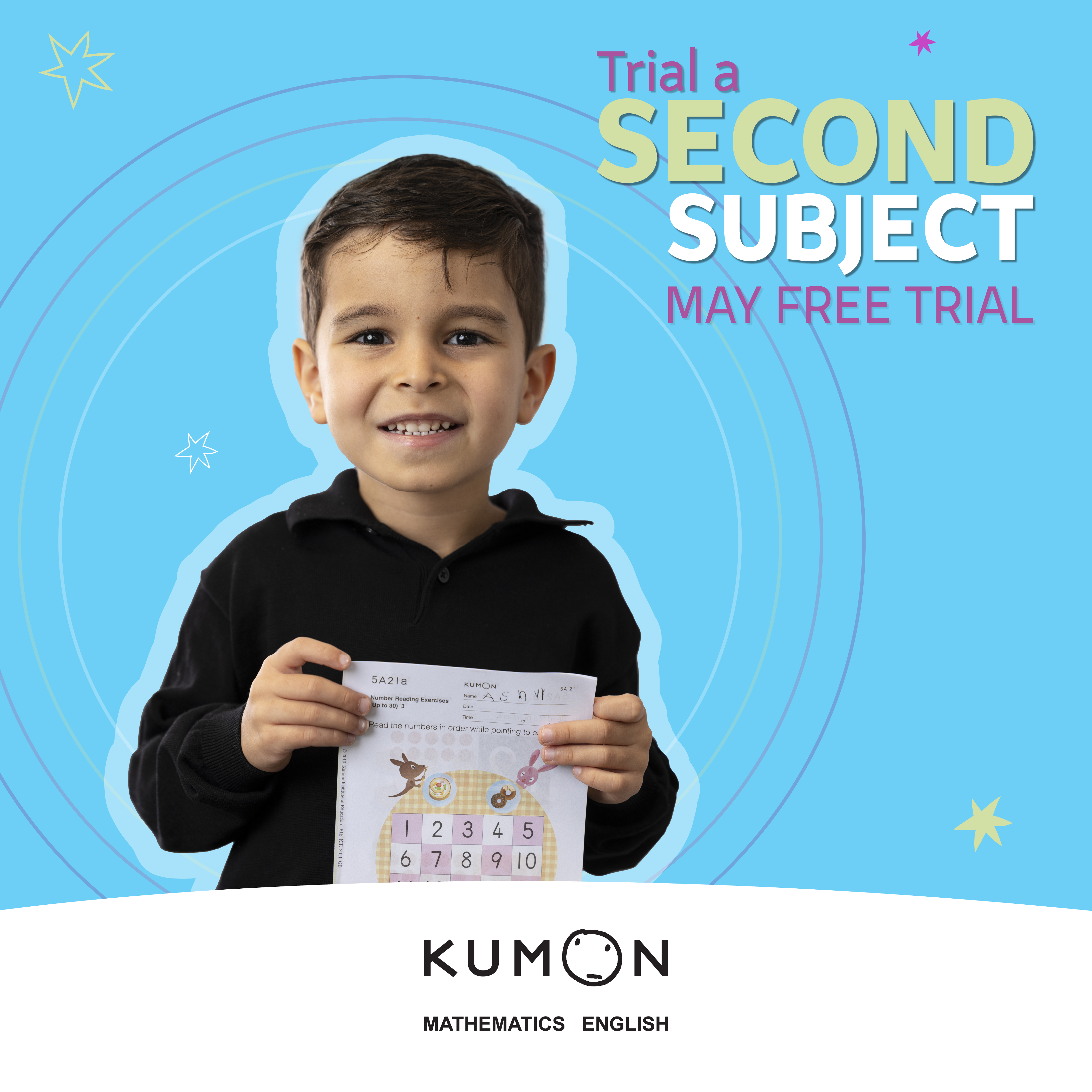 Trial Kumon English or Maths as a second subject, obligation free, in May 2026